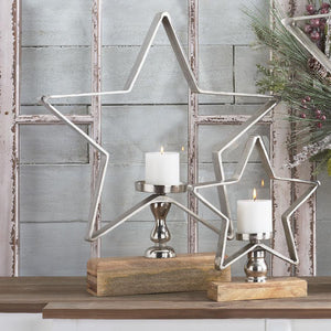 Large Metal Star Pillar Candle Holder